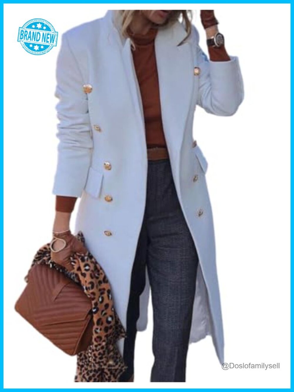 Wool Blend Long Double Breasted Peacoat Notch Lapel Winter Trench Coat